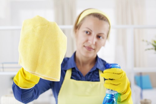 Commercial cleaning team maintaining a professional office lobby