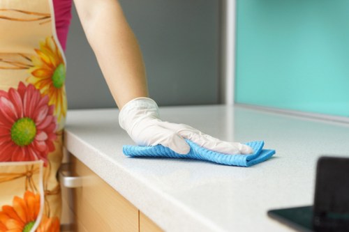 End of tenancy cleaning tasks in a bright rental kitchen