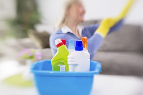 Dusting and cleaning a mattress surface in a bedroom