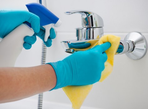 Cleaning supplies prepared for Airbnb turnover service